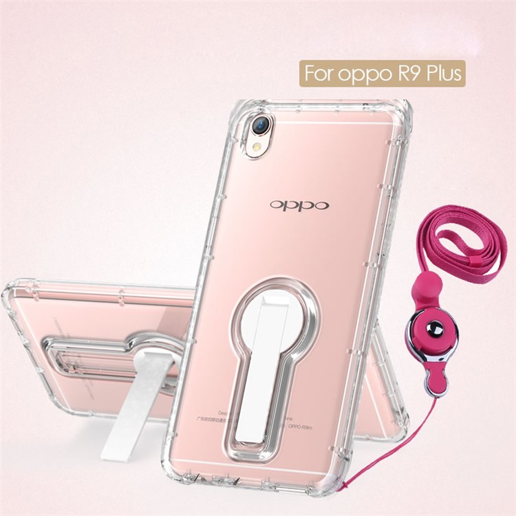 BOW Shock Absorption Clear Soft TPU Case with ABS Kickstand for Oppo R9 Plus - White-1