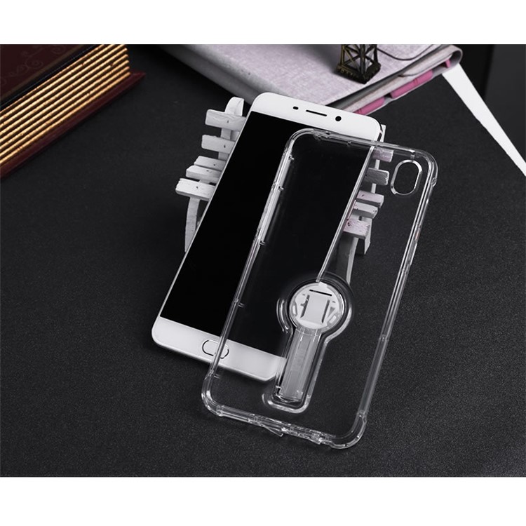 BOW Shock Absorption Clear Soft TPU Case with ABS Kickstand for Oppo R9 Plus - White-10