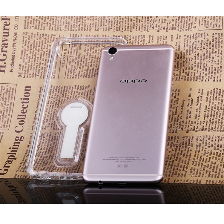 BOW Shock Absorption Clear Soft TPU Case with ABS Kickstand for Oppo R9 Plus - White-14