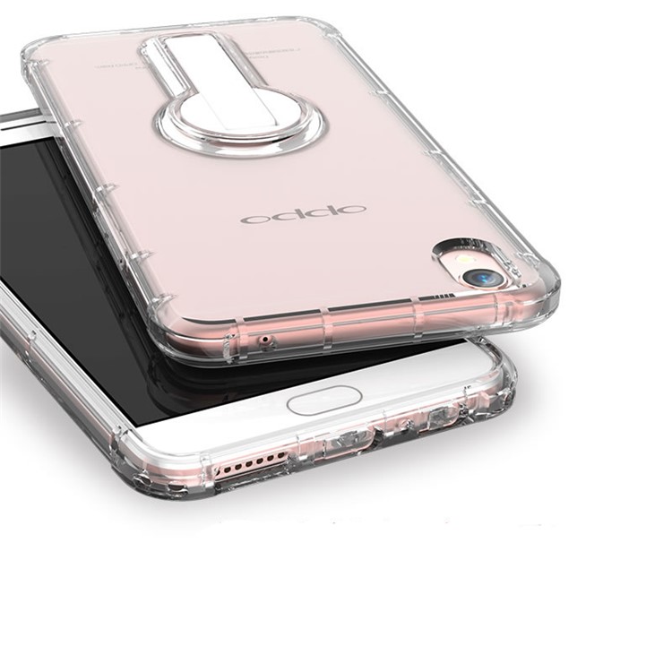 BOW Shock Absorption Clear Soft TPU Case with ABS Kickstand for Oppo R9 Plus - White-2