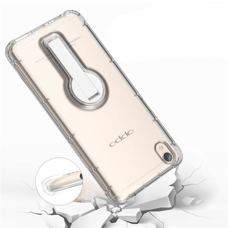 BOW Shock Absorption Clear Soft TPU Case with ABS Kickstand for Oppo R9 Plus - White-3