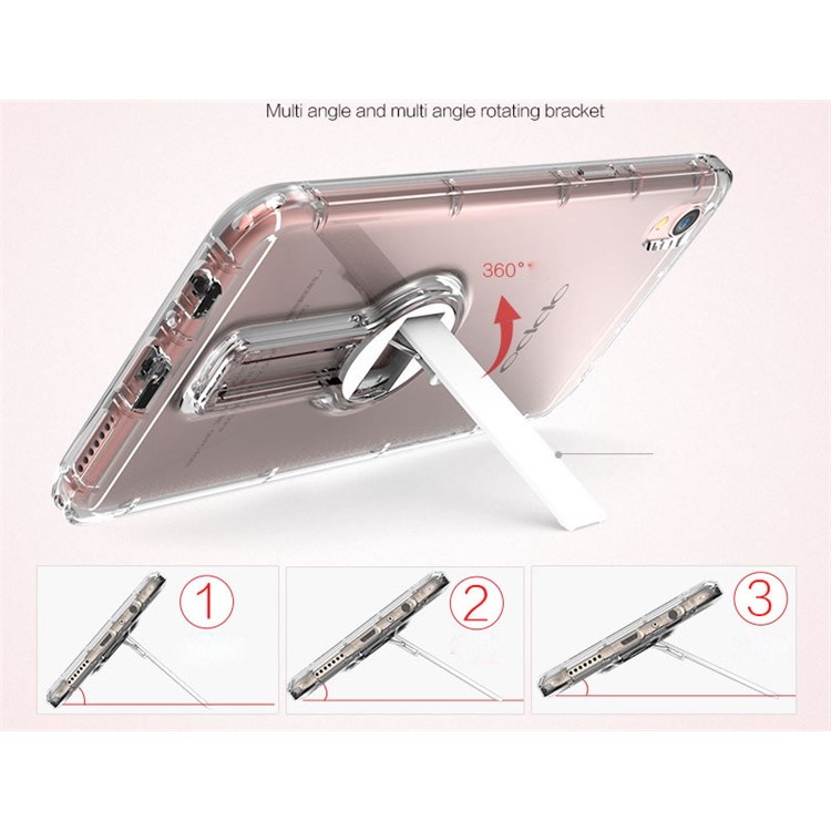 BOW Shock Absorption Clear Soft TPU Case with ABS Kickstand for Oppo R9 Plus - White-4