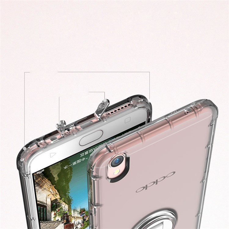 BOW Shock Absorption Clear Soft TPU Case with ABS Kickstand for Oppo R9 Plus - White-5