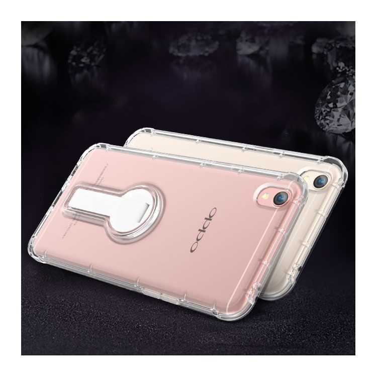 BOW Shock Absorption Clear Soft TPU Case with ABS Kickstand for Oppo R9 Plus - White-7