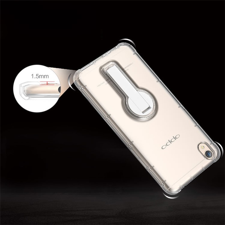 BOW Shock Absorption Clear Soft TPU Case with ABS Kickstand for Oppo R9 Plus - White-8