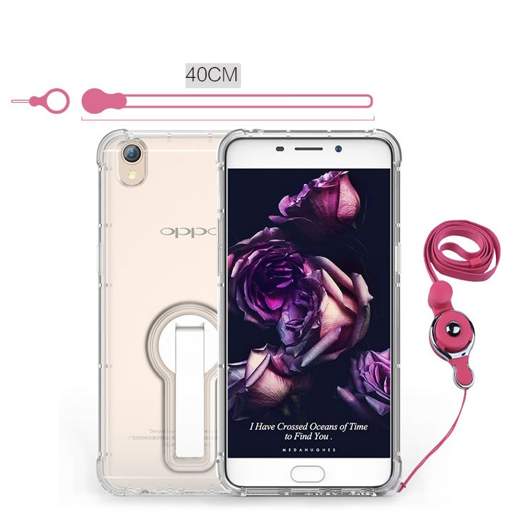 BOW Shock Absorption Clear Soft TPU Case with ABS Kickstand for Oppo R9 Plus - White-9