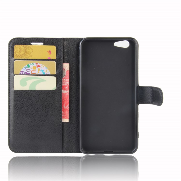 Lychee Skin Wallet Leather Stand Case for OPPO A57 A57m - Black-3