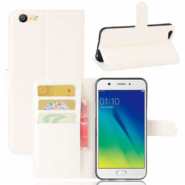 Lychee Skin Wallet Leather Stand Cover for OPPO A57 A57m - White-1