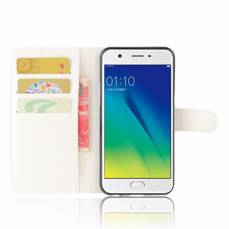 Lychee Skin Wallet Leather Stand Cover for OPPO A57 A57m - White-4