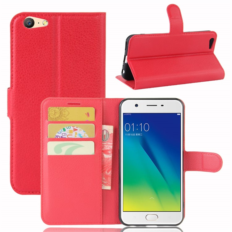 Lychee Skin Wallet Leather Magnetic Case for OPPO A57 A57m - Red-1
