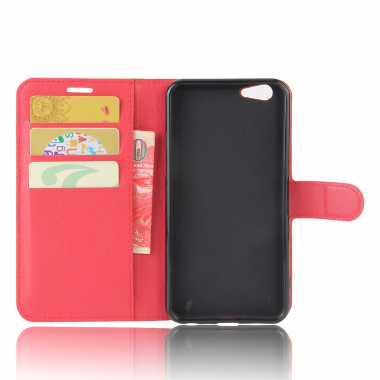 Lychee Skin Wallet Leather Magnetic Case for OPPO A57 A57m - Red-3
