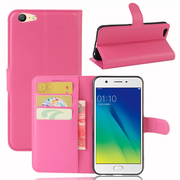Lychee Skin Magnetic Leather Stand Case for OPPO A57 A57m - Rose-1
