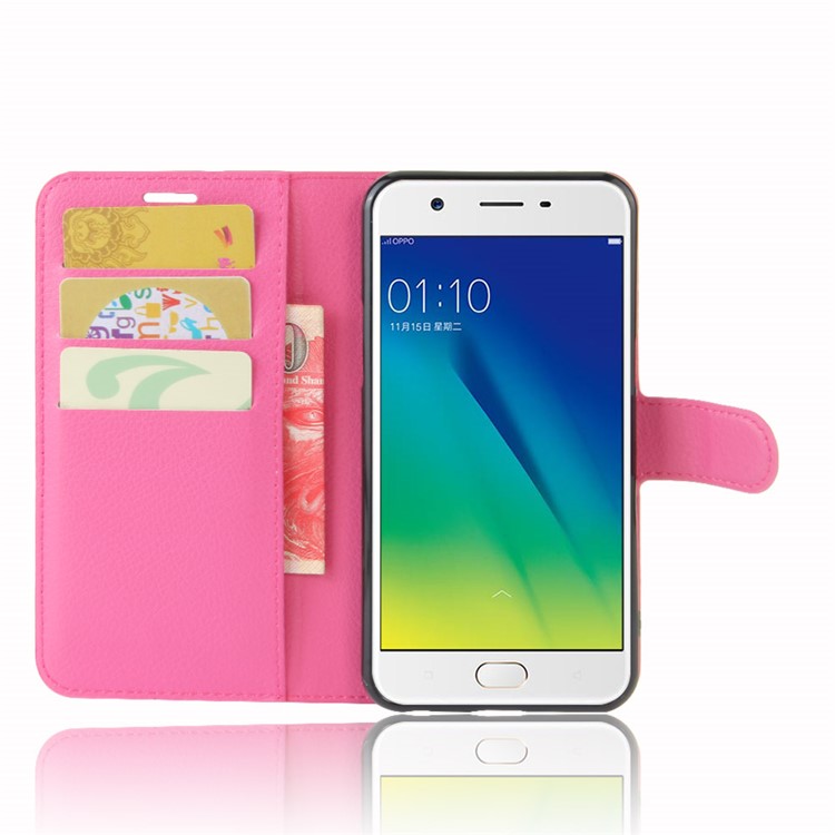 Lychee Skin Magnetic Leather Stand Case for OPPO A57 A57m - Rose-4