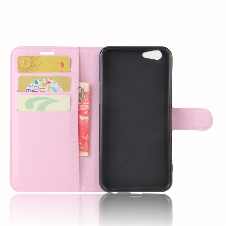 Lychee Skin Magnetic Leather Stand Cover for OPPO A57 A57m - Pink-3