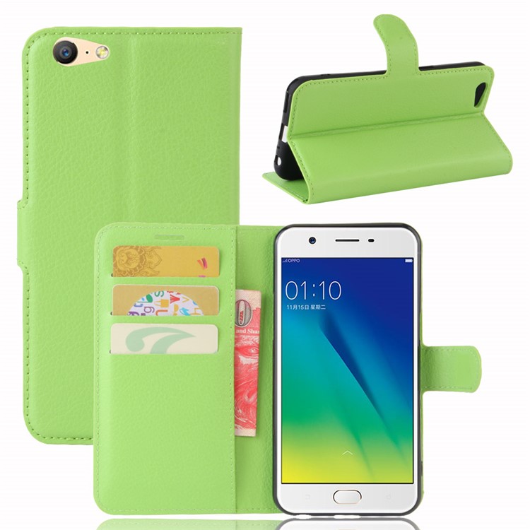 Lychee Skin Wallet Leather Cell Phone Case for OPPO A57 A57m - Green-1