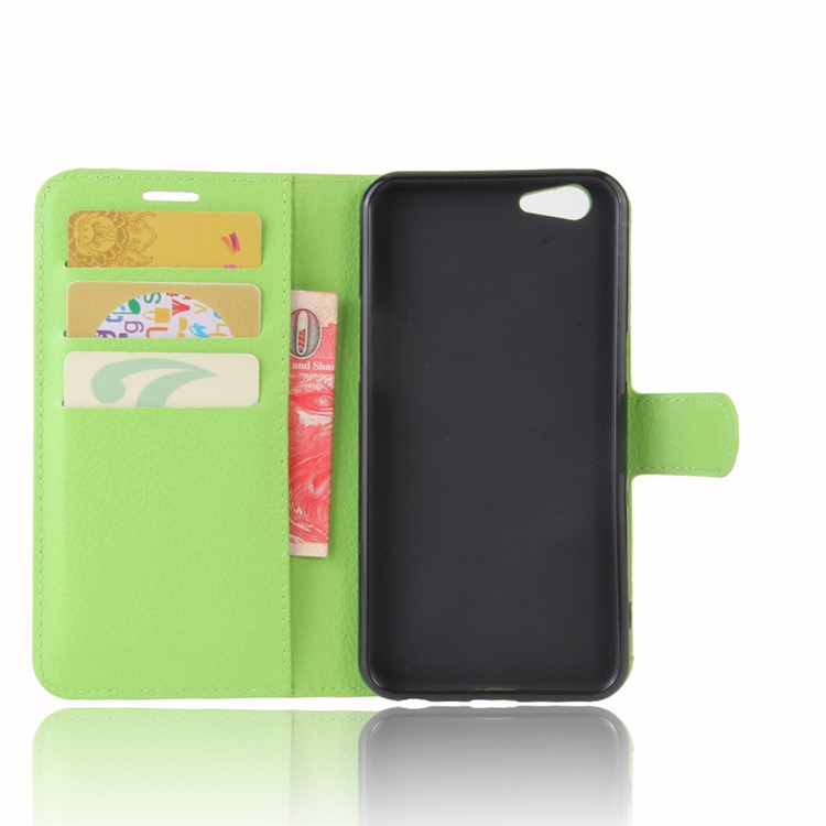 Lychee Skin Wallet Leather Cell Phone Case for OPPO A57 A57m - Green-3