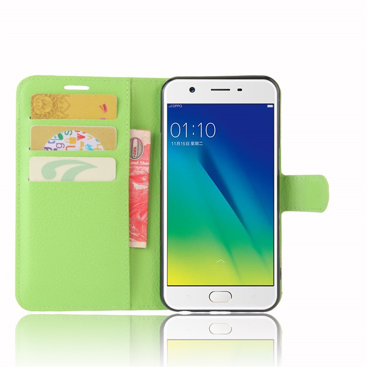Lychee Skin Wallet Leather Cell Phone Case for OPPO A57 A57m - Green-4