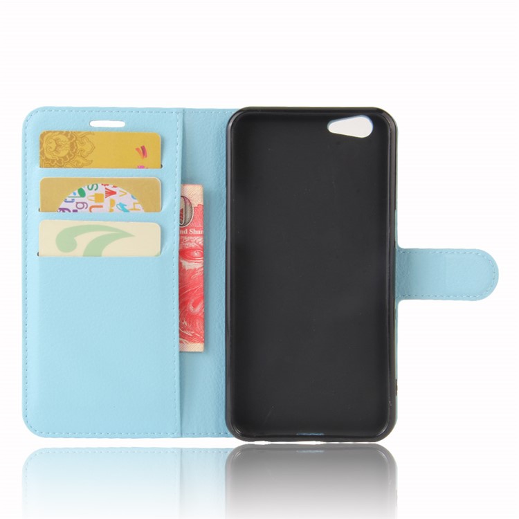 Lychee Skin Leather Stand Case with Card Slots for OPPO A57 A57m - Baby Blue-3