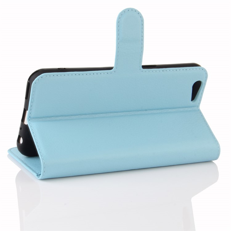 Lychee Skin Leather Stand Case with Card Slots for OPPO A57 A57m - Baby Blue-5