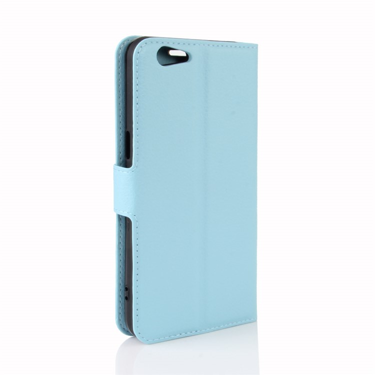 Lychee Skin Leather Stand Case with Card Slots for OPPO A57 A57m - Baby Blue-6
