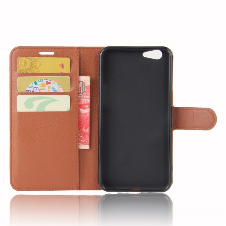 Lychee Skin Wallet Leather Case with Stand for OPPO A57 A57m - Brown-3