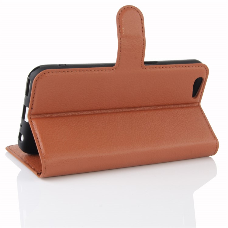 Lychee Skin Wallet Leather Case with Stand for OPPO A57 A57m - Brown-5