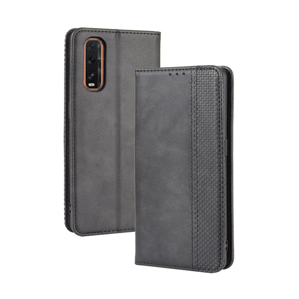 Vintage Style Leather Wallet Stand Cover Case for Oppo Find X2 - Black-2