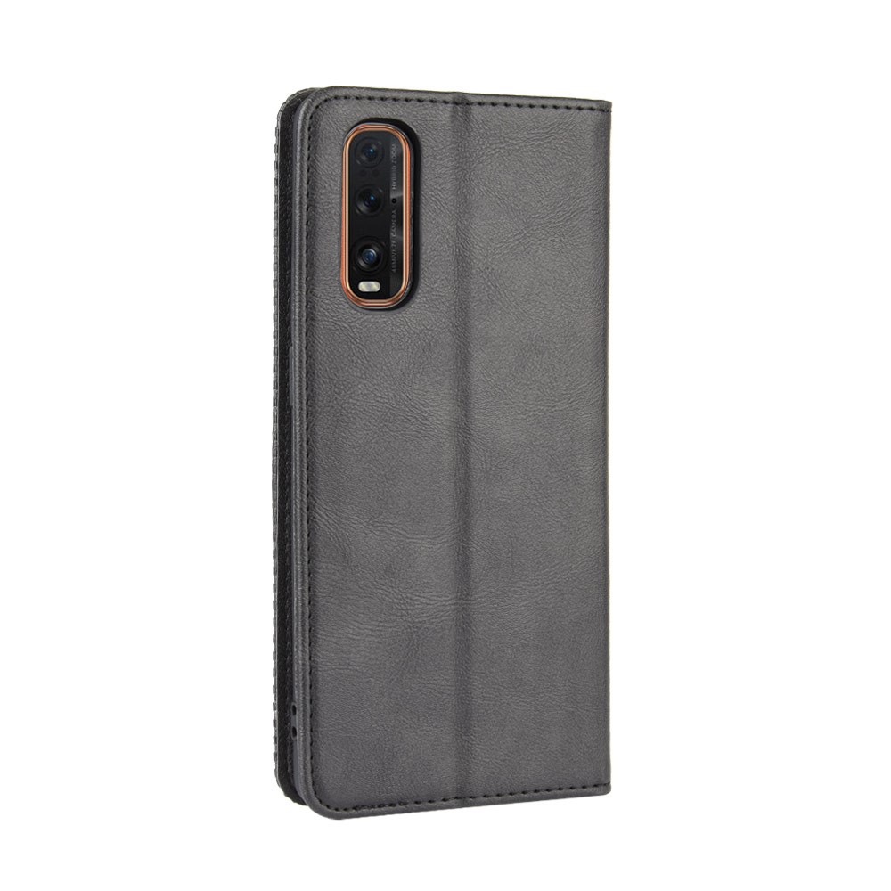 Vintage Style Leather Wallet Stand Cover Case for Oppo Find X2 - Black-7