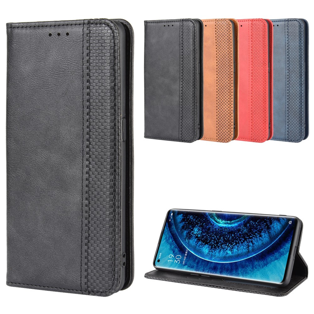 Vintage Style Leather Wallet Case for Oppo Find X2 Pro - Black-11