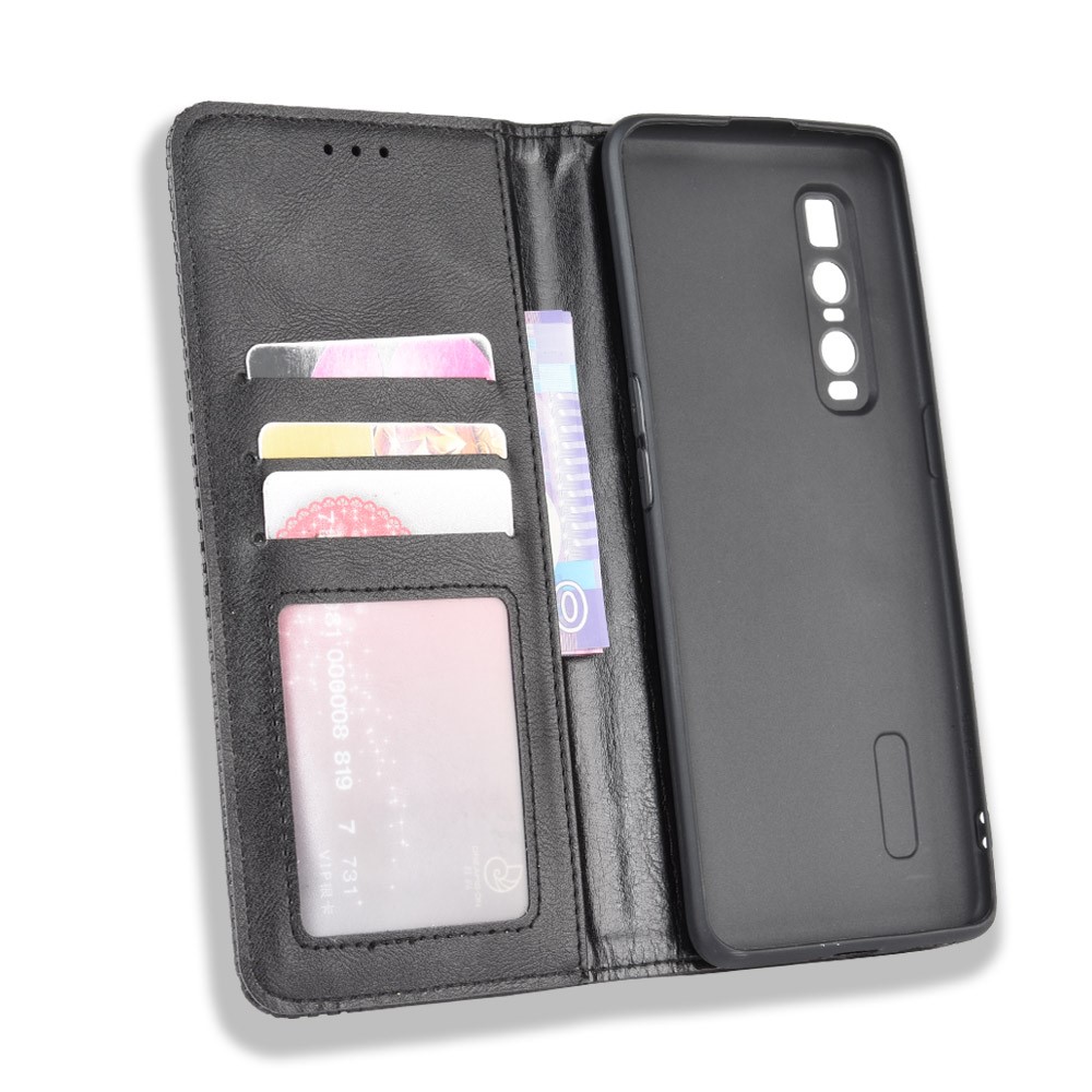 Vintage Style Leather Wallet Case for Oppo Find X2 Pro - Black-4