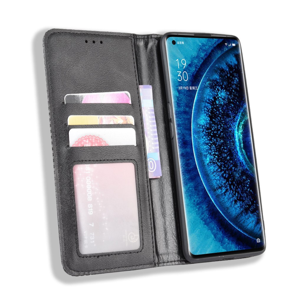 Vintage Style Leather Wallet Case for Oppo Find X2 Pro - Black-5