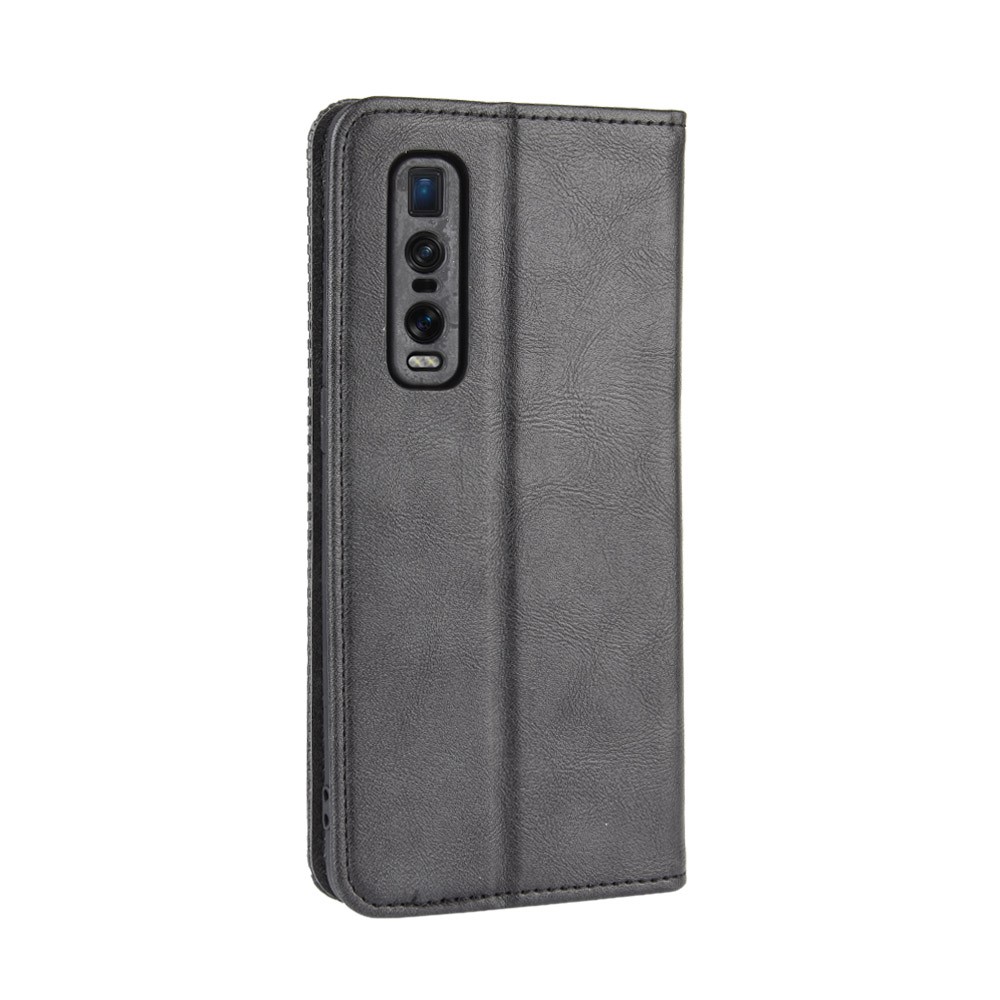 Vintage Style Leather Wallet Case for Oppo Find X2 Pro - Black-7