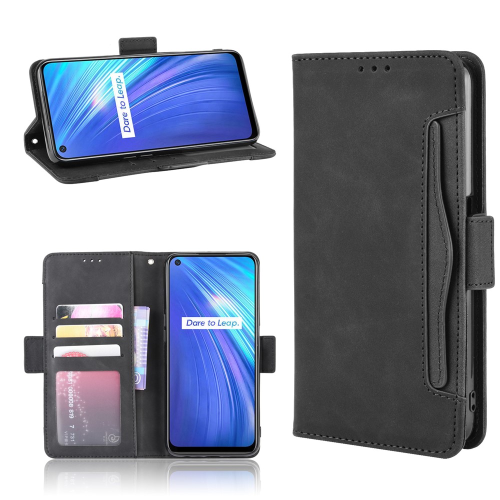 Multiple Card Slots Leather with Wallet Stand Shell for Realme 6 - Black-1