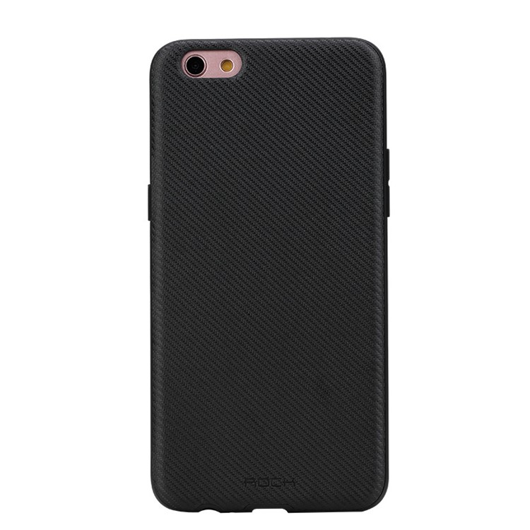 For OPPO R9s Plus ROCK Origin Series PU Leather Coated Texture Carbon Fiber PC TPU Hybrid Case - Black-1