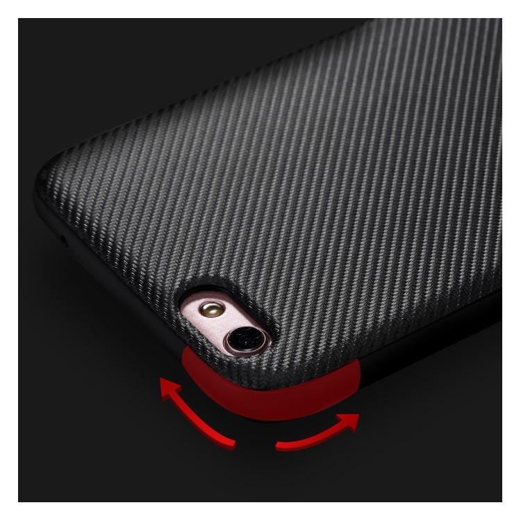 For OPPO R9s Plus ROCK Origin Series PU Leather Coated Texture Carbon Fiber PC TPU Hybrid Case - Black-2
