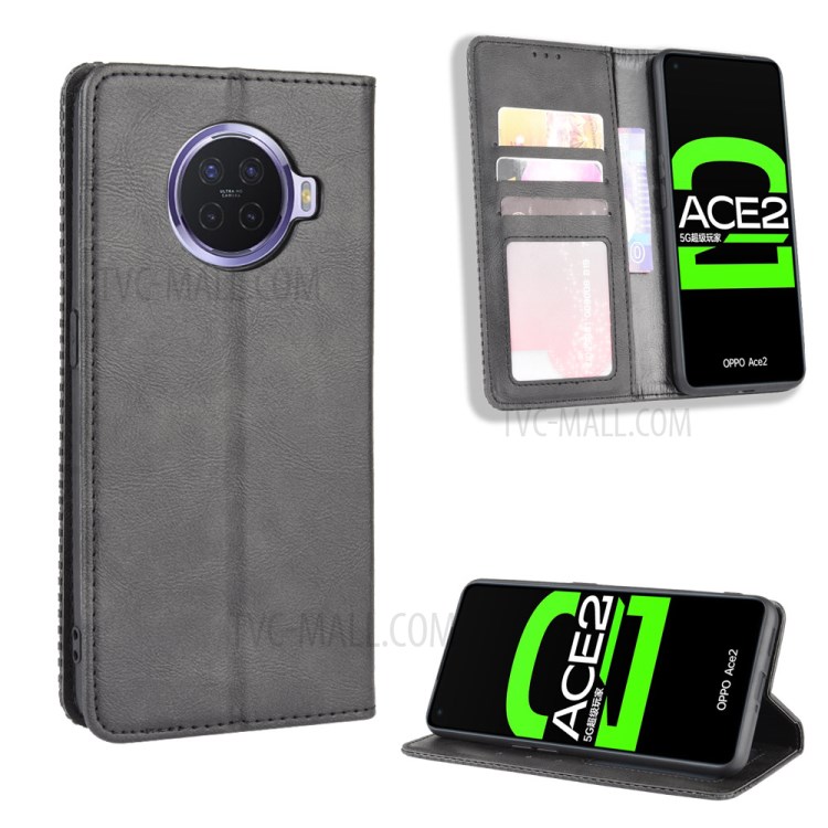 Auto-absorbed Retro Leather Cover Wallet Protector Case for Oppo Ace2 - Black-1