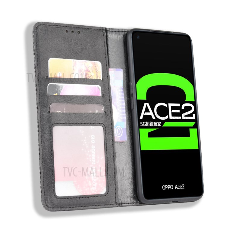Auto-absorbed Retro Leather Cover Wallet Protector Case for Oppo Ace2 - Black-5