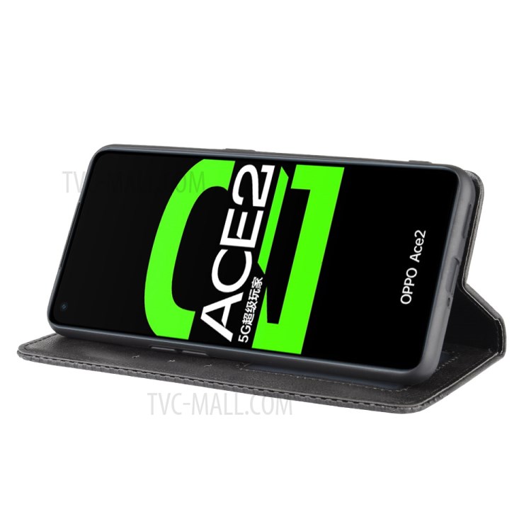 Auto-absorbed Retro Leather Cover Wallet Protector Case for Oppo Ace2 - Black-6
