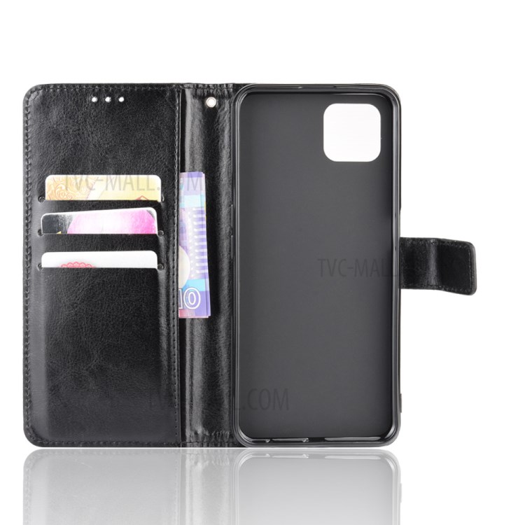 Crazy Horse Texture Wallet Stand Leather Shell with Strap Case for OPPO A92s - Black-4