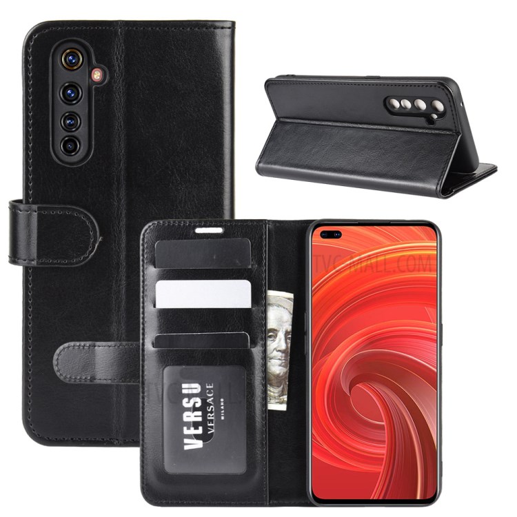 Crazy Horse Skin with Wallet Leather Stand Case for Realme X50 Pro 5G - Black-1
