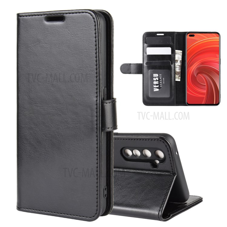 Crazy Horse Skin with Wallet Leather Stand Case for Realme X50 Pro 5G - Black-2