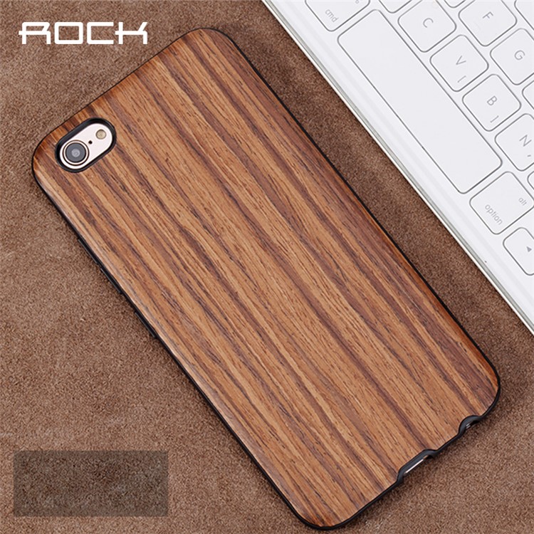 ROCK Origin Series PU Leather Coated Wood Texture PC TPU Hybrid Case for Oppo R9s Plus - Brown-2