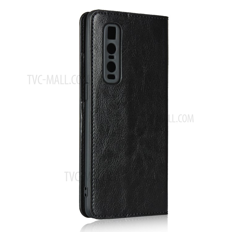 Crazy Horse Genuine Leather Wallet Stand Case for OPPO Find X2 Pro - Black-3