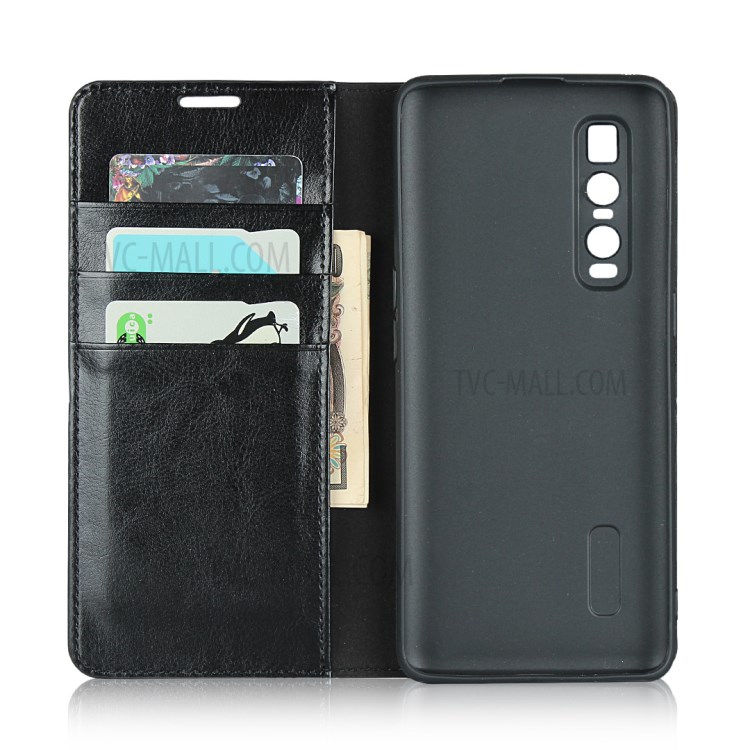 Crazy Horse Genuine Leather Wallet Stand Case for OPPO Find X2 Pro - Black-4