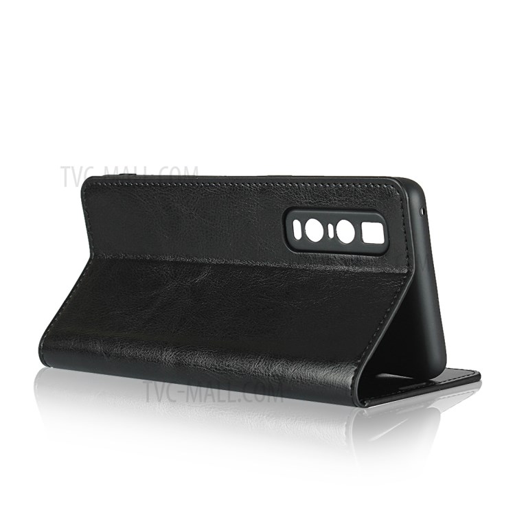 Crazy Horse Genuine Leather Wallet Stand Case for OPPO Find X2 Pro - Black-5