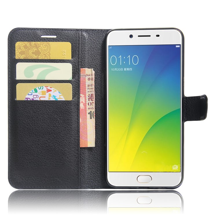 Lychee Skin Wallet Leather Cover Case for OPPO F3 Plus - Black-2