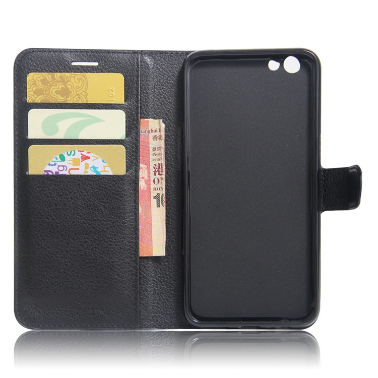 Lychee Skin Wallet Leather Cover Case for OPPO F3 Plus - Black-3