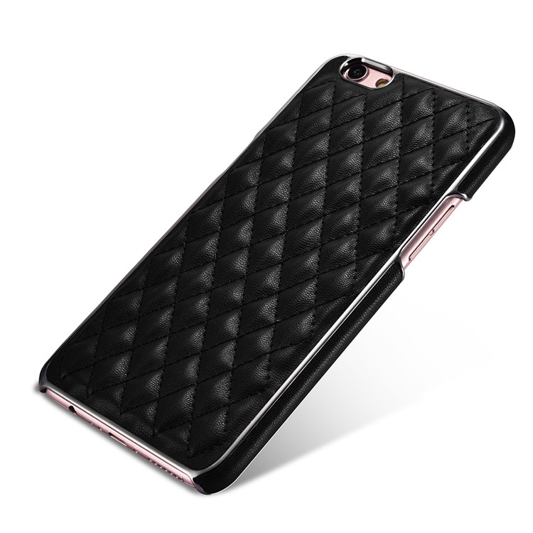XOOMZ Grid Pattern Leather Coated Plated PC Mobile Phone Casing for OPPO R9s - Black-2