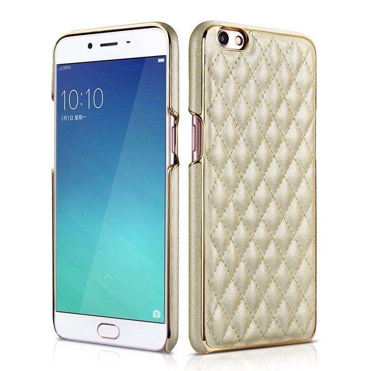 XOOMZ Grid Pattern Leather Coated PC Mobile Back Casing for Oppo R9s Plus - Khaki-1