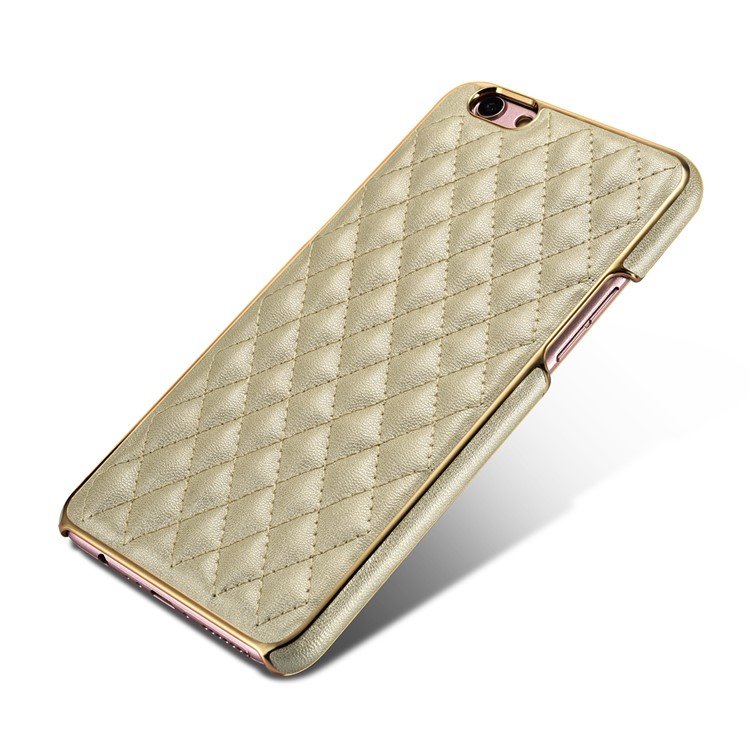 XOOMZ Grid Pattern Leather Coated PC Mobile Back Casing for Oppo R9s Plus - Khaki-2